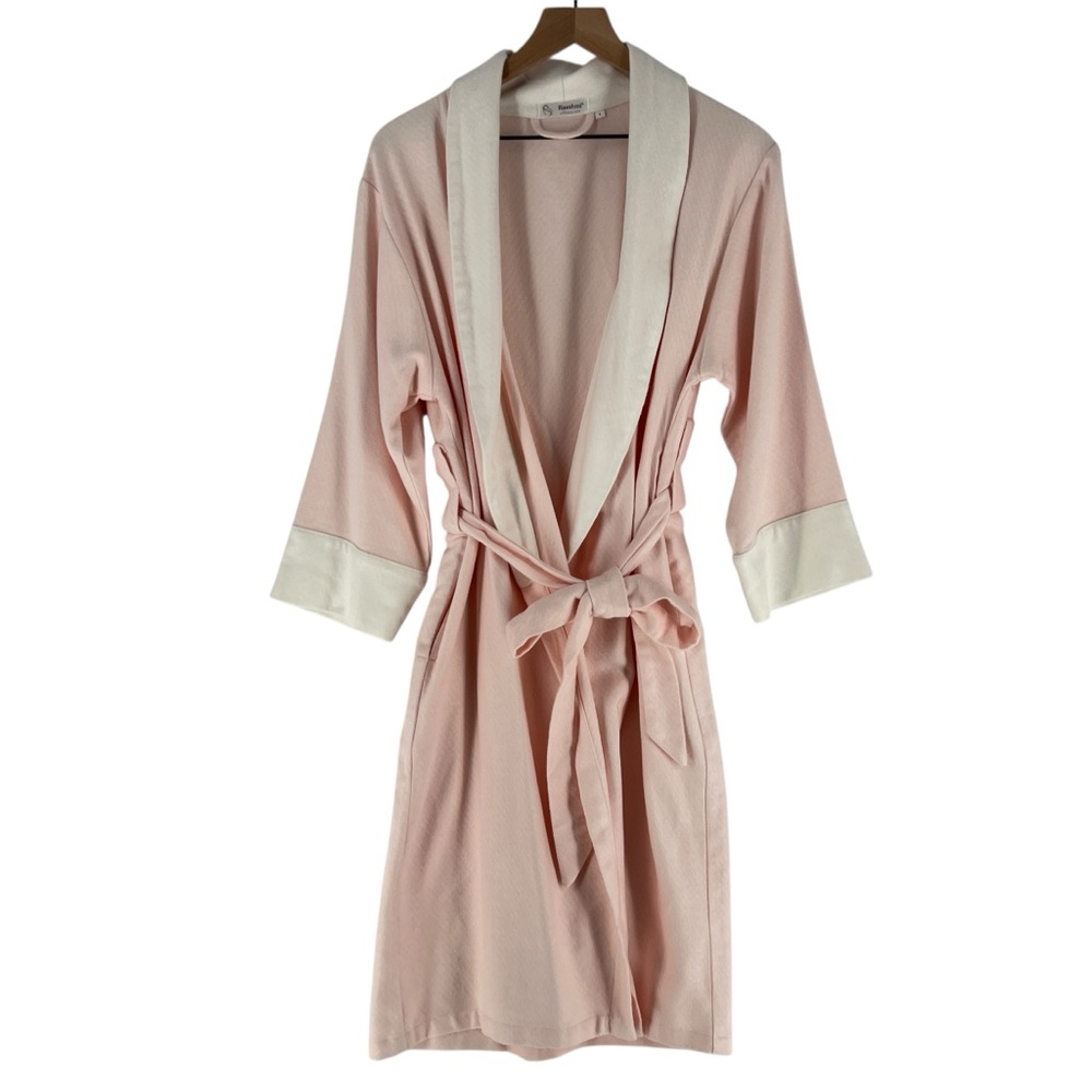 Raeshmi Bamboo Rayon Cotton Blend Soft Luxury Bath‎ Robe Pink White Midi Size S